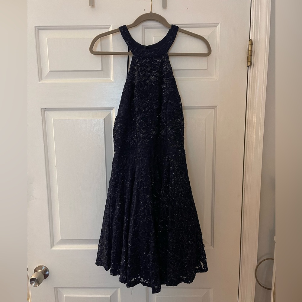 Sparkly Navy Blue Mini Dress with Puffy Tulle Perfect for Prom